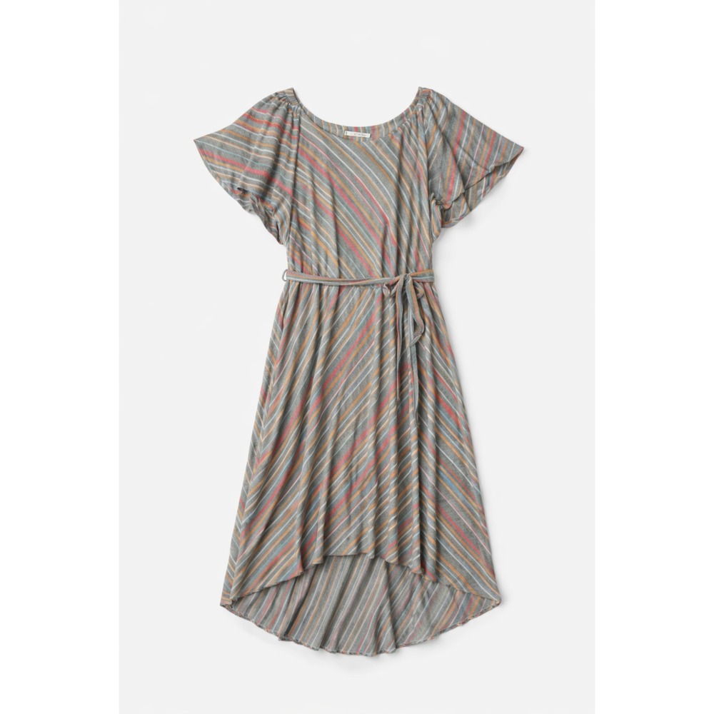 Lane Bryant High Low Maxi Dress Womens 18 Olive Green Striped Flutter Sleeve Tie